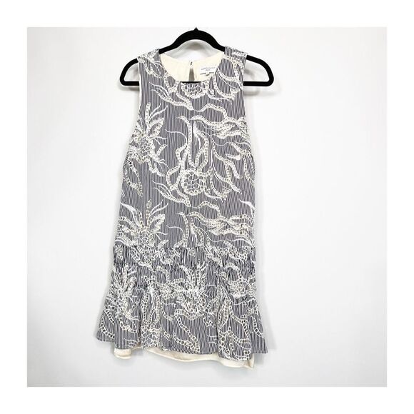 Waverly Grey Dress Carolyn Shift Blue & White Printed Embroidery Cut Outs Large - Picture 3 of 8
